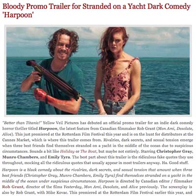 Bloody Promo Trailer for Stranded on a Yacht Dark Comedy 'Harpoon'